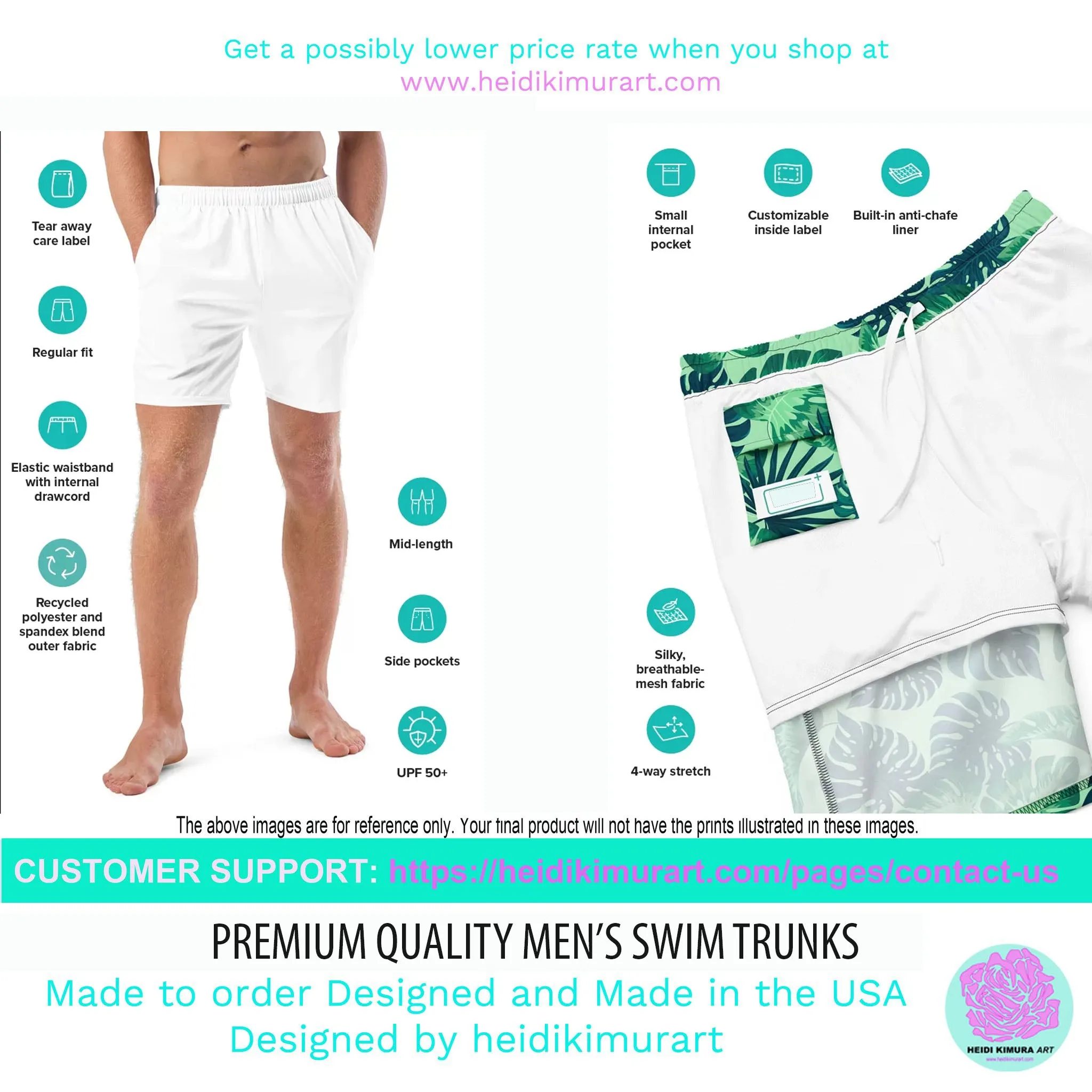 Abstract Best Men's Swim Trunks, Best Designer Premium Luxury Men's Swim Trunks - Made in USA/EU/MX (US Size: 2XS-6XL)