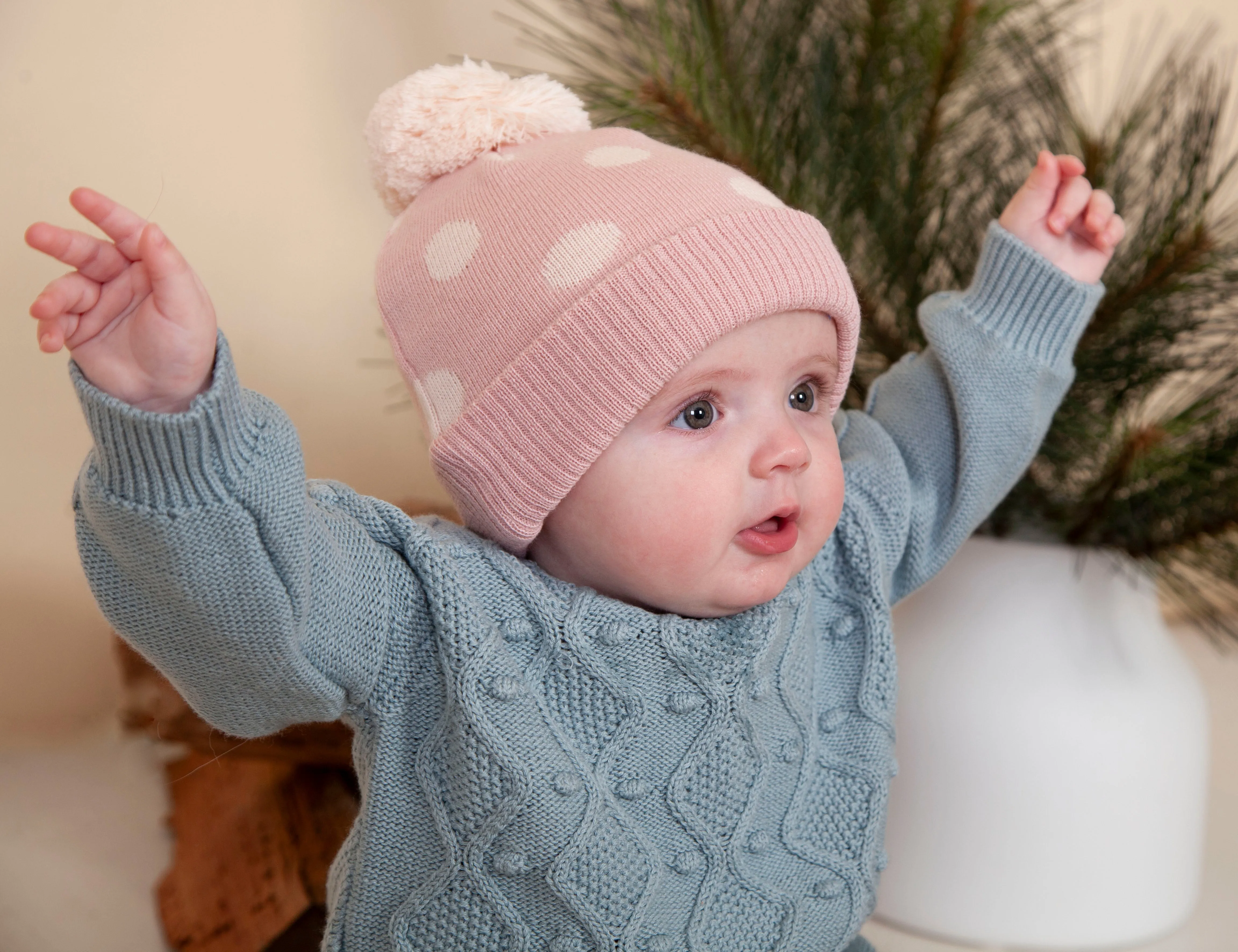 Acorn Raindrops Merino Beanie - Dusty Pink