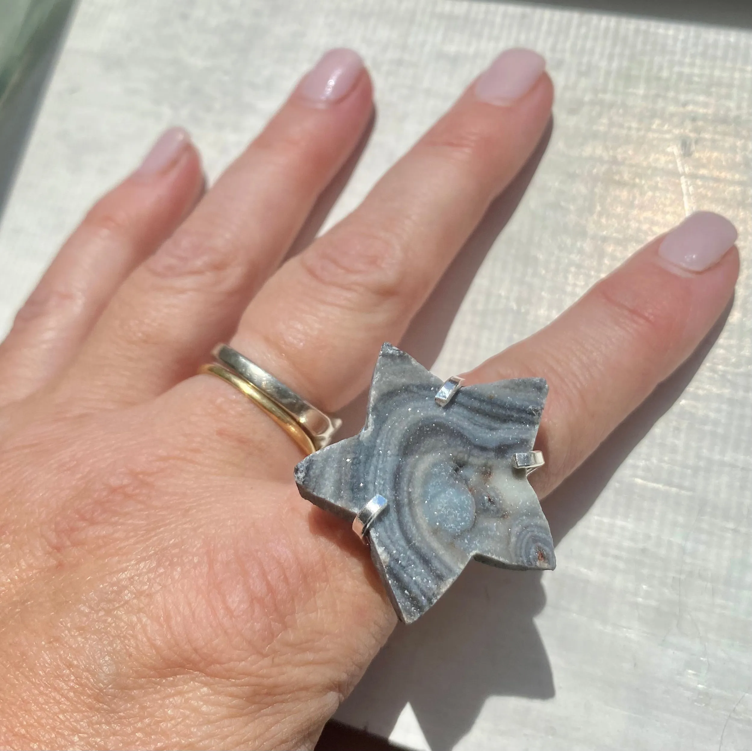 Agate Druzy Star Ring #34