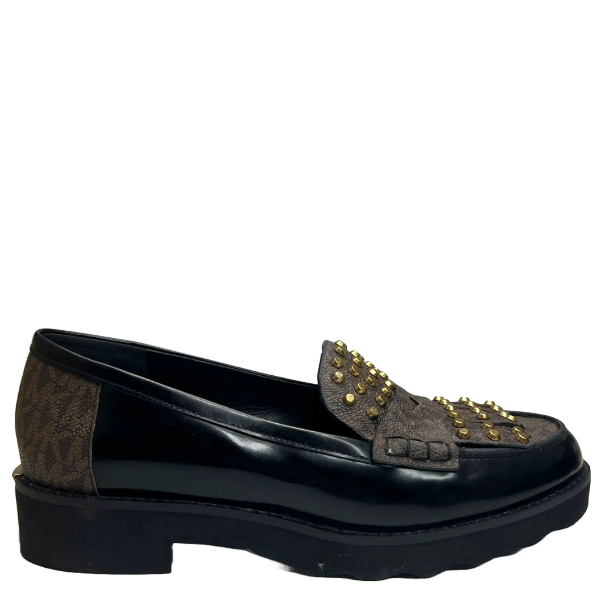 Alberta Studded Leather Loafers in Black/Brown