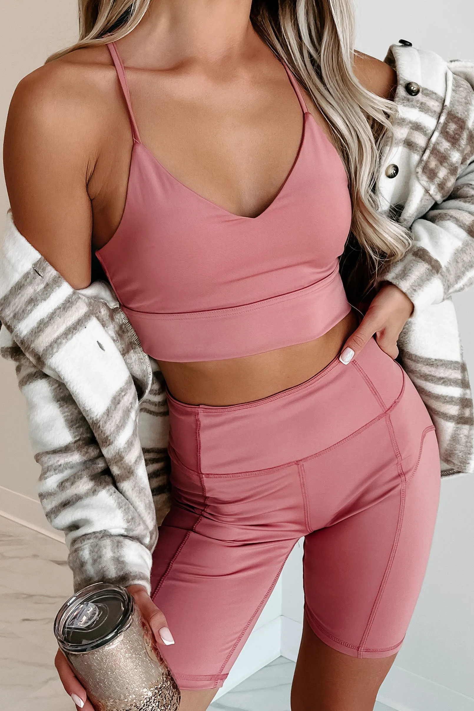 Always On Two Piece Biker Short Set (Dark Pink)