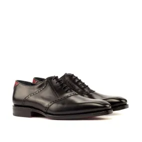 Ambrogio Bespoke Custom Men's Shoes Black & Red Calf-Skin Leather Saddle Oxfords (AMB1899)