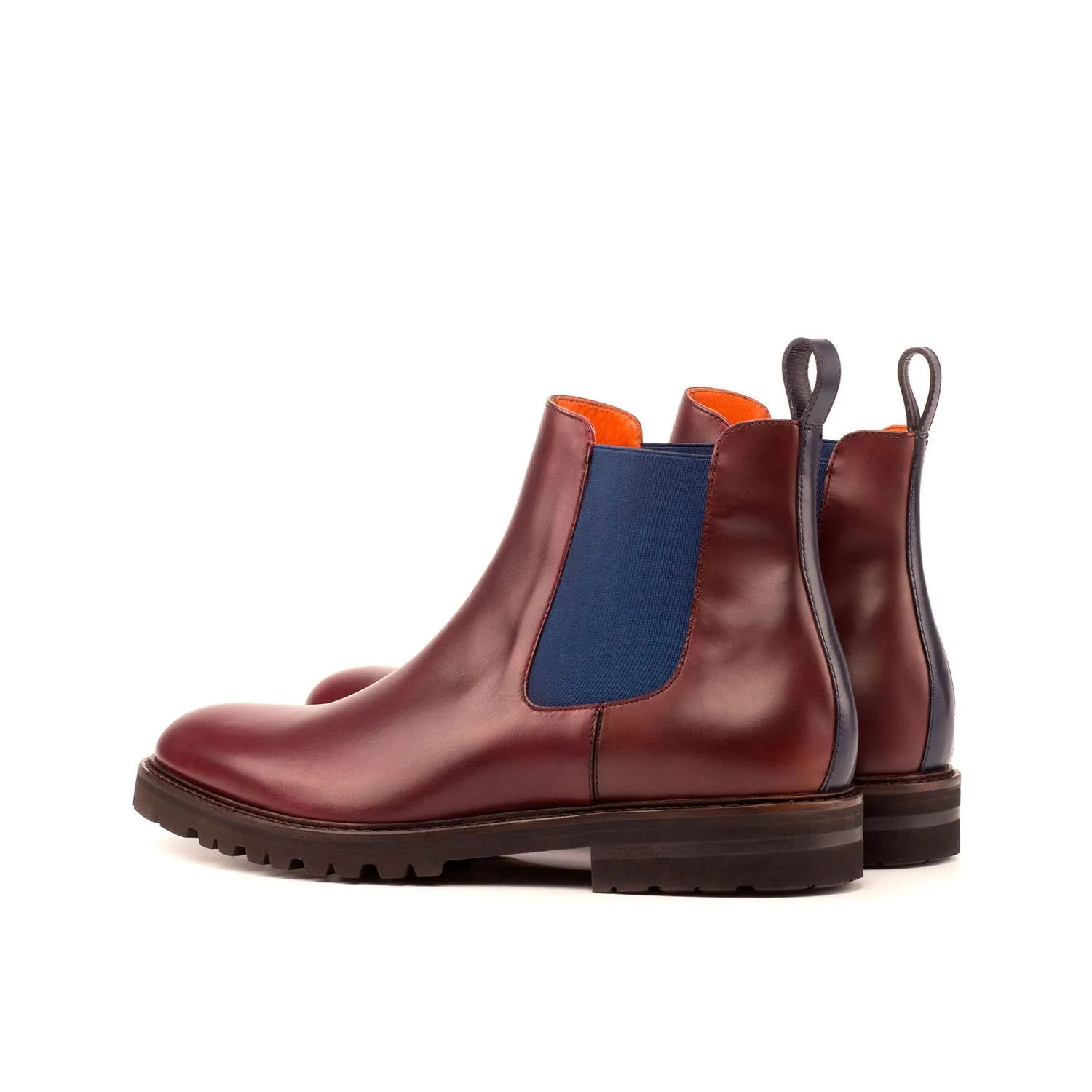 Ambrogio Bespoke Custom Men's Shoes Burgundy & Navy Polished / Calf-Skin Leather Chelsea Boots (AMB1963)