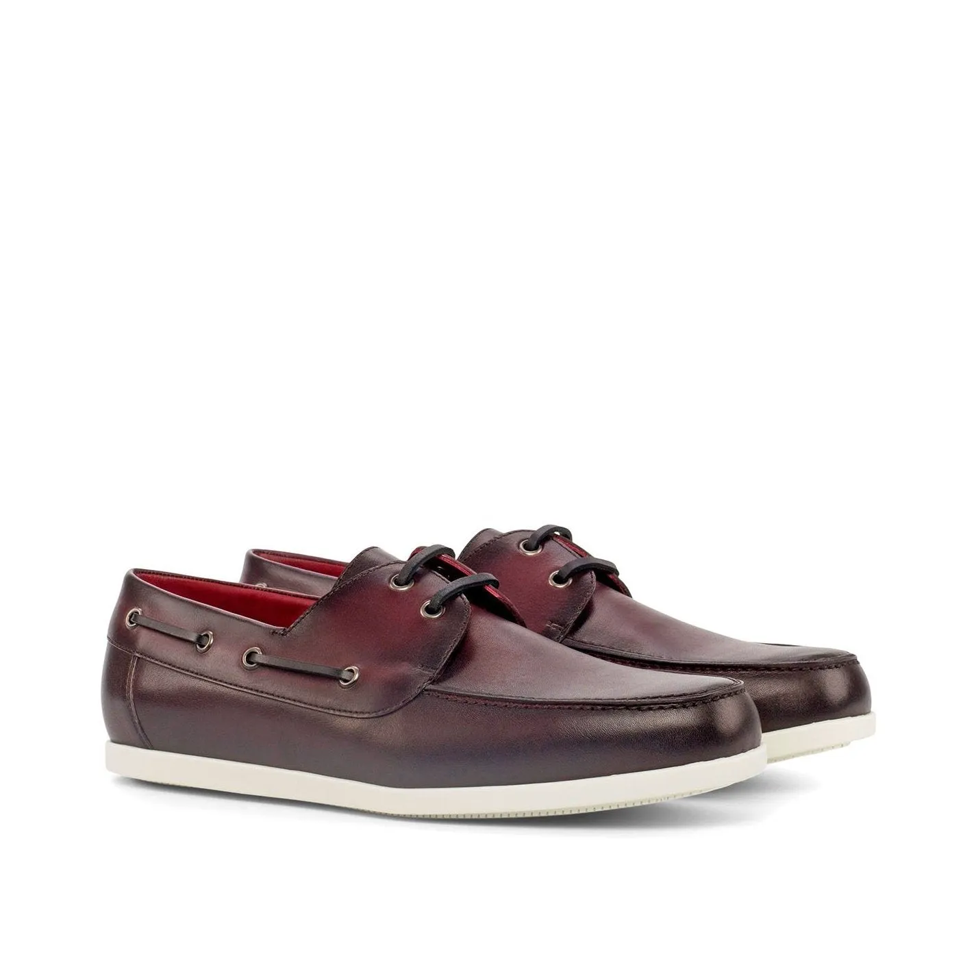 Ambrogio Bespoke Custom Men's Shoes Burgundy Calf-Skin Leather Boat Loafers (AMB1927)