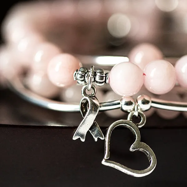 Angel Wing | Soft Bangle Charm Bracelet | Rose Quartz