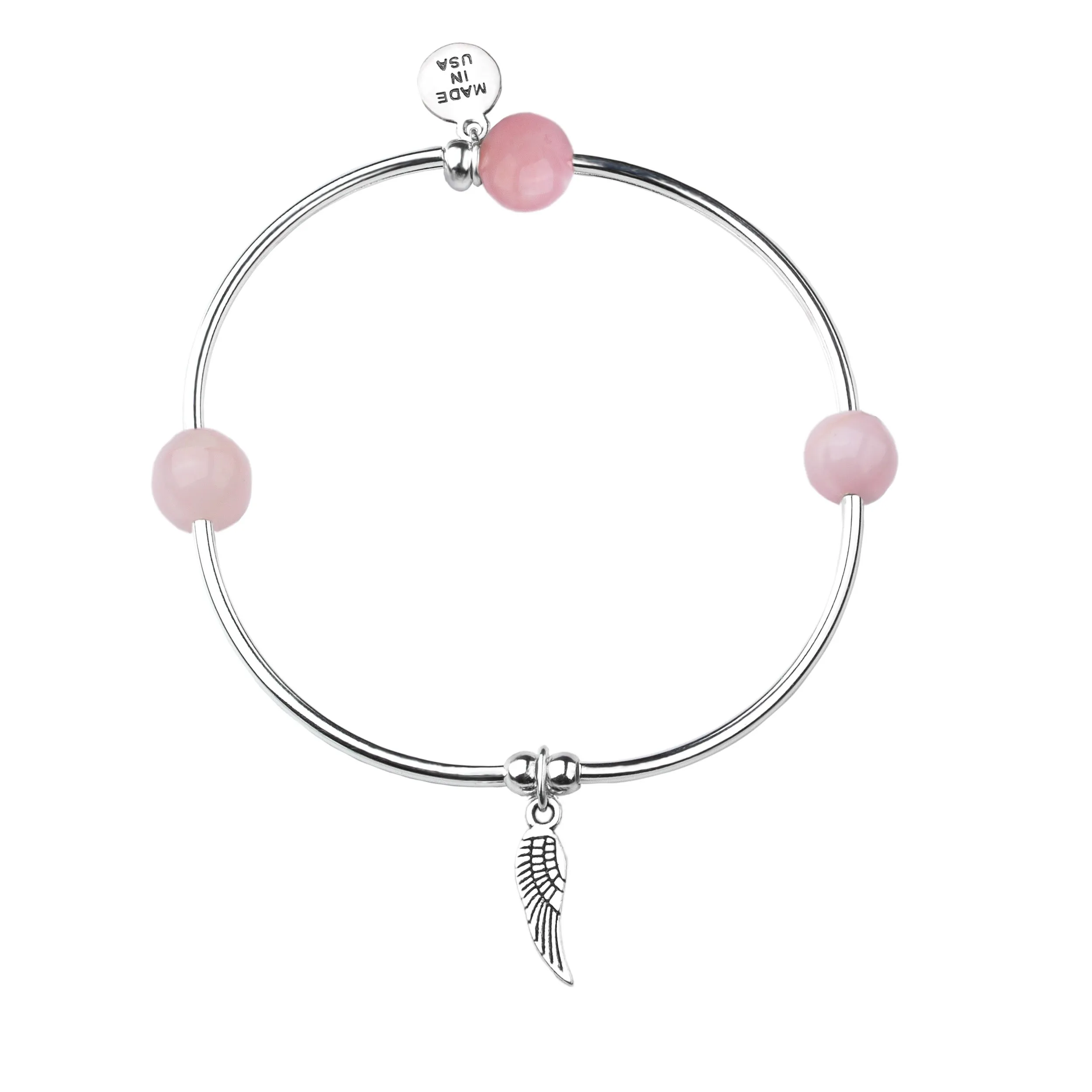 Angel Wing | Soft Bangle Charm Bracelet | Rose Quartz