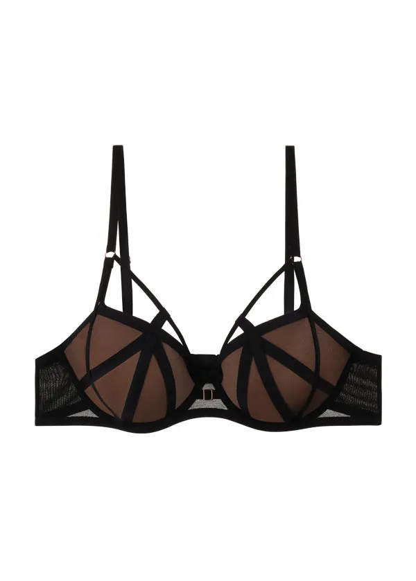 ANN Black Push-Up Molded Mesh Demi Bra with Removable Pads