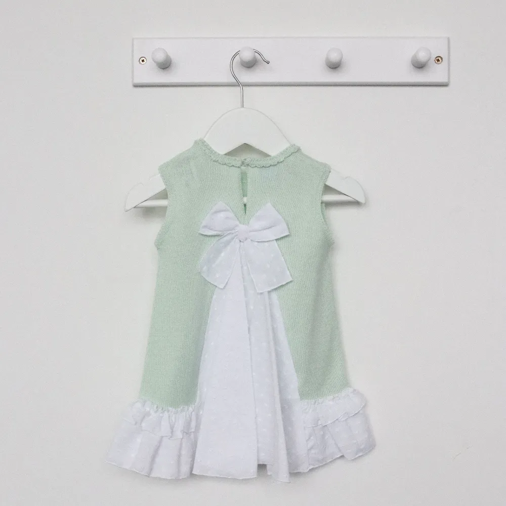 Artesania Granlei Pale Green Fine Knit Dress with Bow