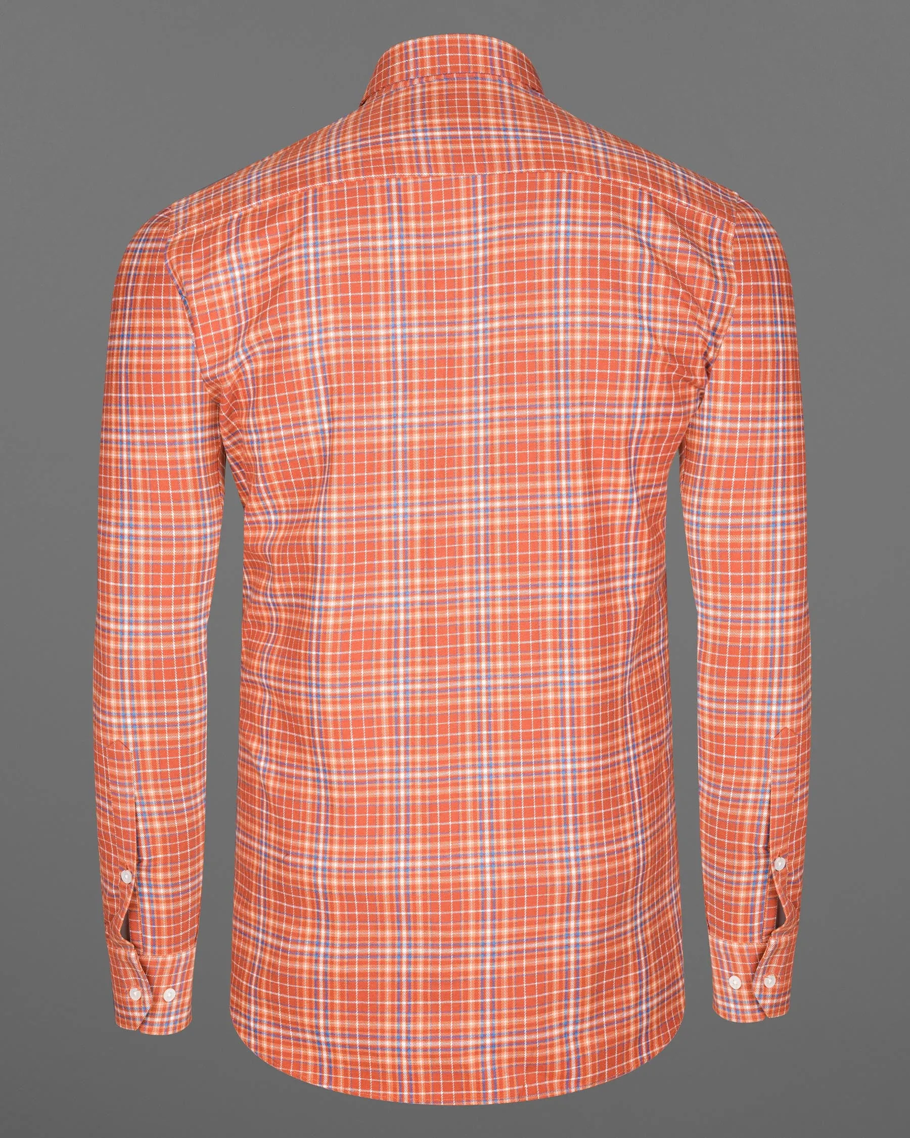 Atomic Tangerine and White Plaid Twill Premium Cotton Overshirt/Shacket