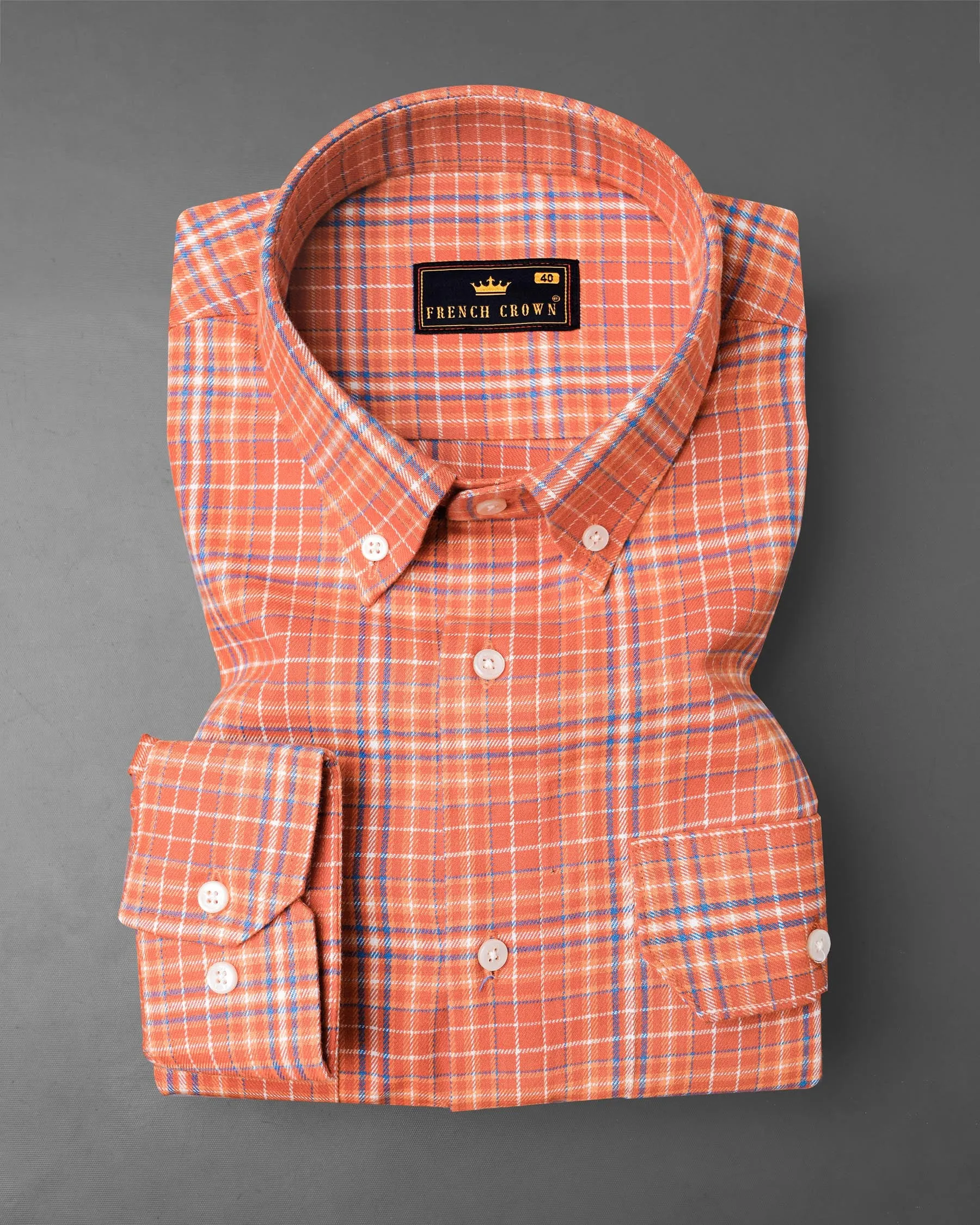 Atomic Tangerine and White Plaid Twill Premium Cotton Overshirt/Shacket