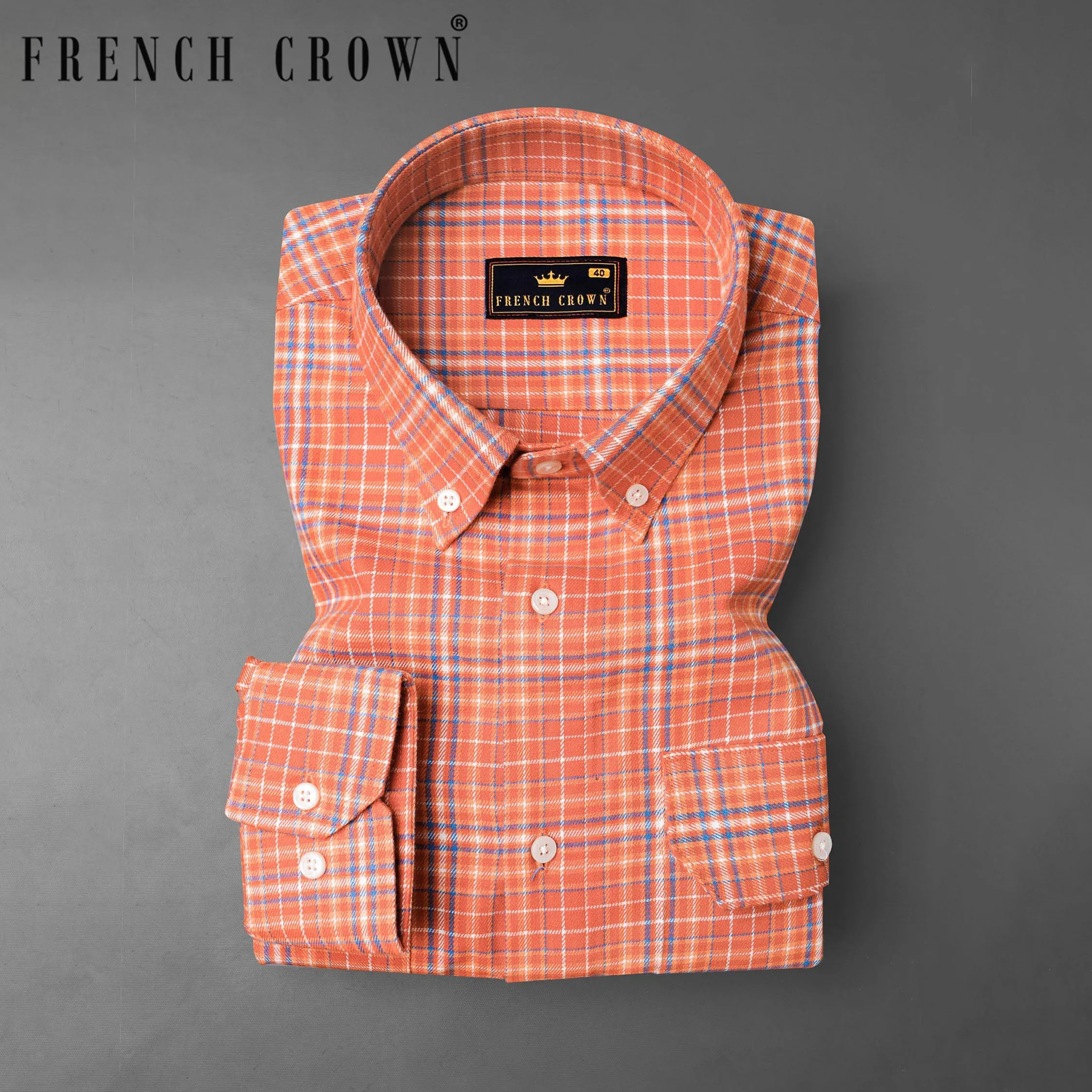 Atomic Tangerine and White Plaid Twill Premium Cotton Overshirt/Shacket