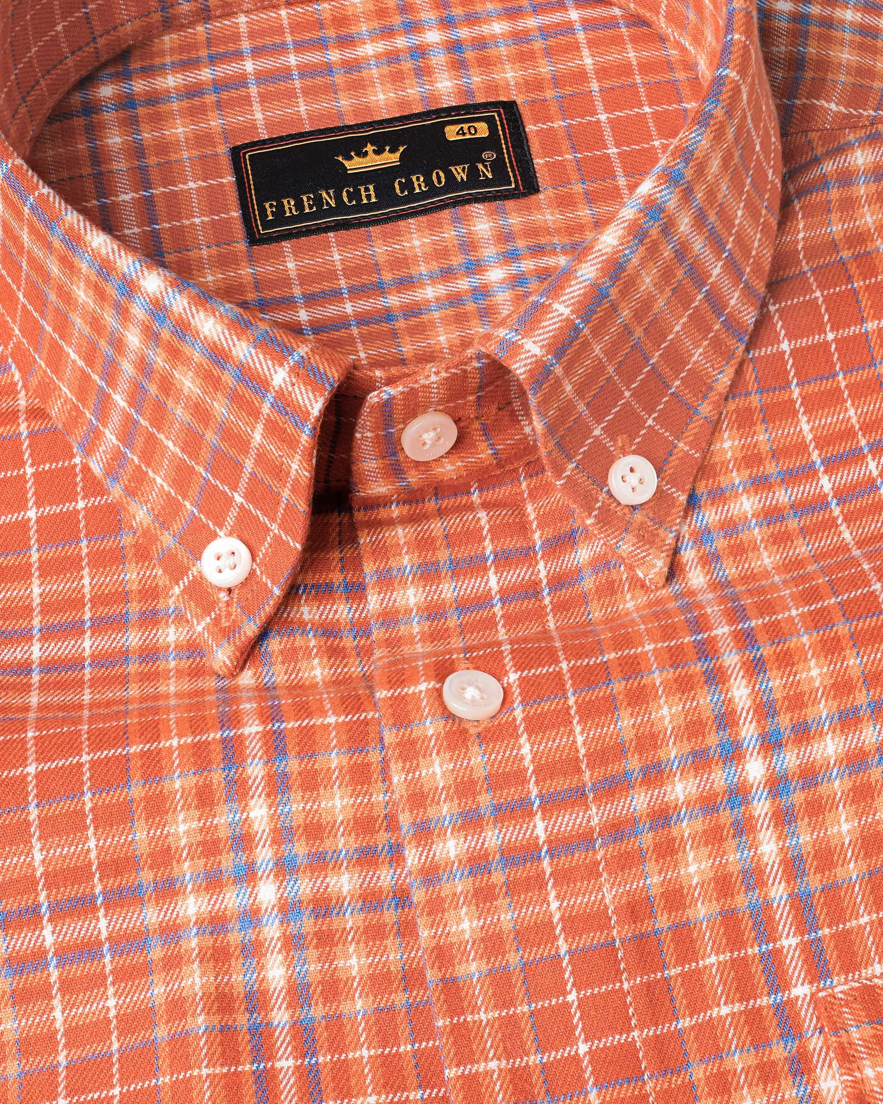 Atomic Tangerine and White Plaid Twill Premium Cotton Overshirt/Shacket