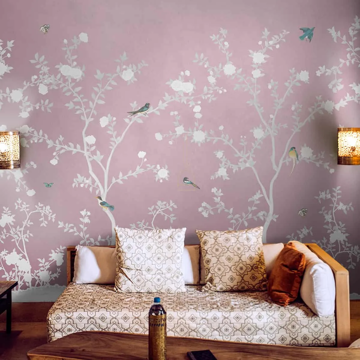 Aura in the Garden Pink Chinoiserie Wallpaper