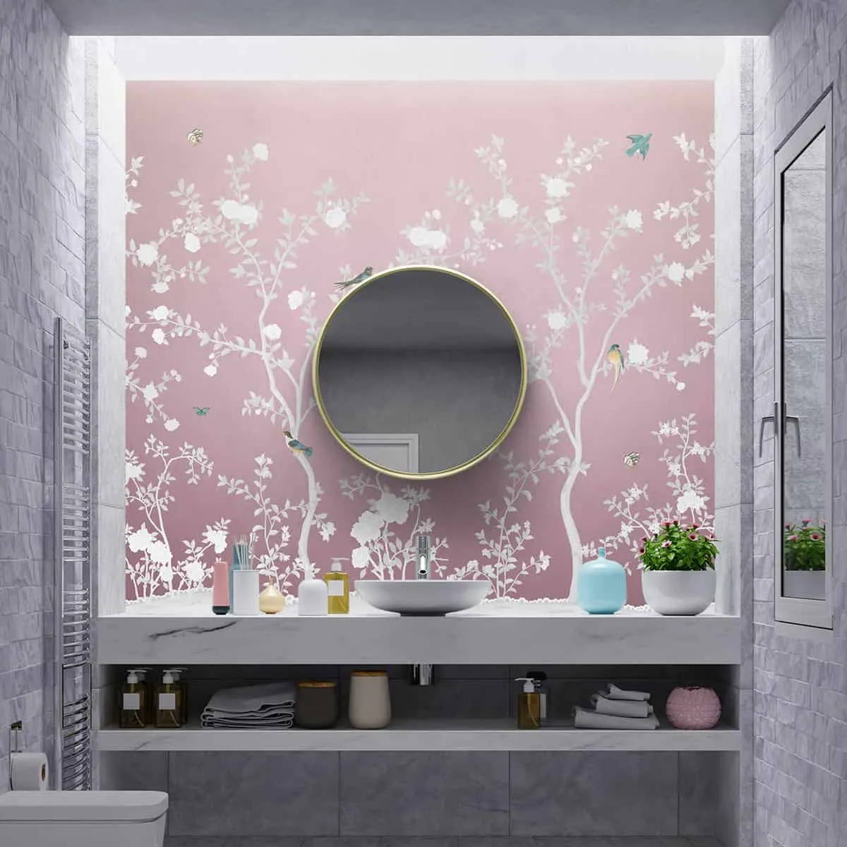 Aura in the Garden Pink Chinoiserie Wallpaper