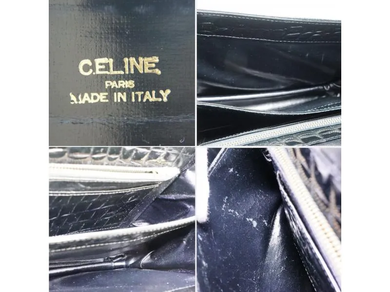 Authentic Pre-owned Celine Vintage Black Crocodile Skin Horse Carriage Shoulder Bag Italy 193004