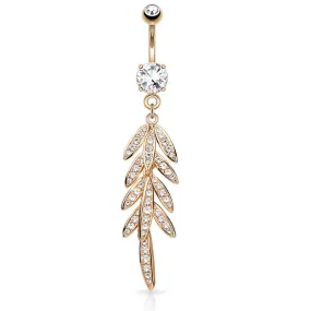 Autumn Falls Petiole Navel Bar with Rose Gold Plating