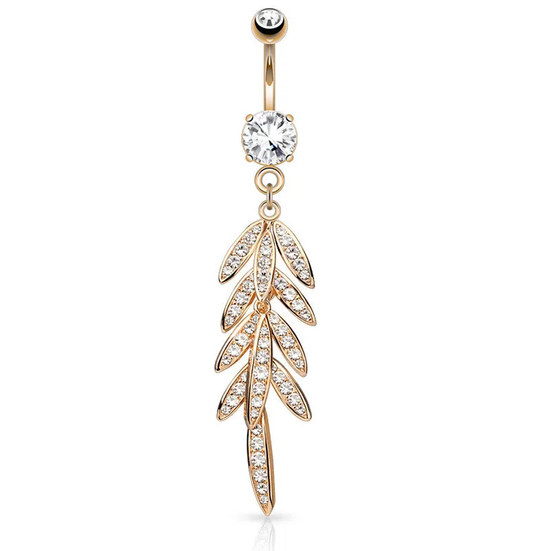 Autumn Falls Petiole Navel Bar with Rose Gold Plating