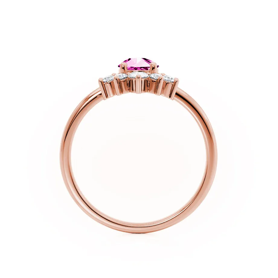 BALLET - Chatham® Pear Pink Sapphire & Diamond Half Halo Tiara Ring 18k Rose Gold