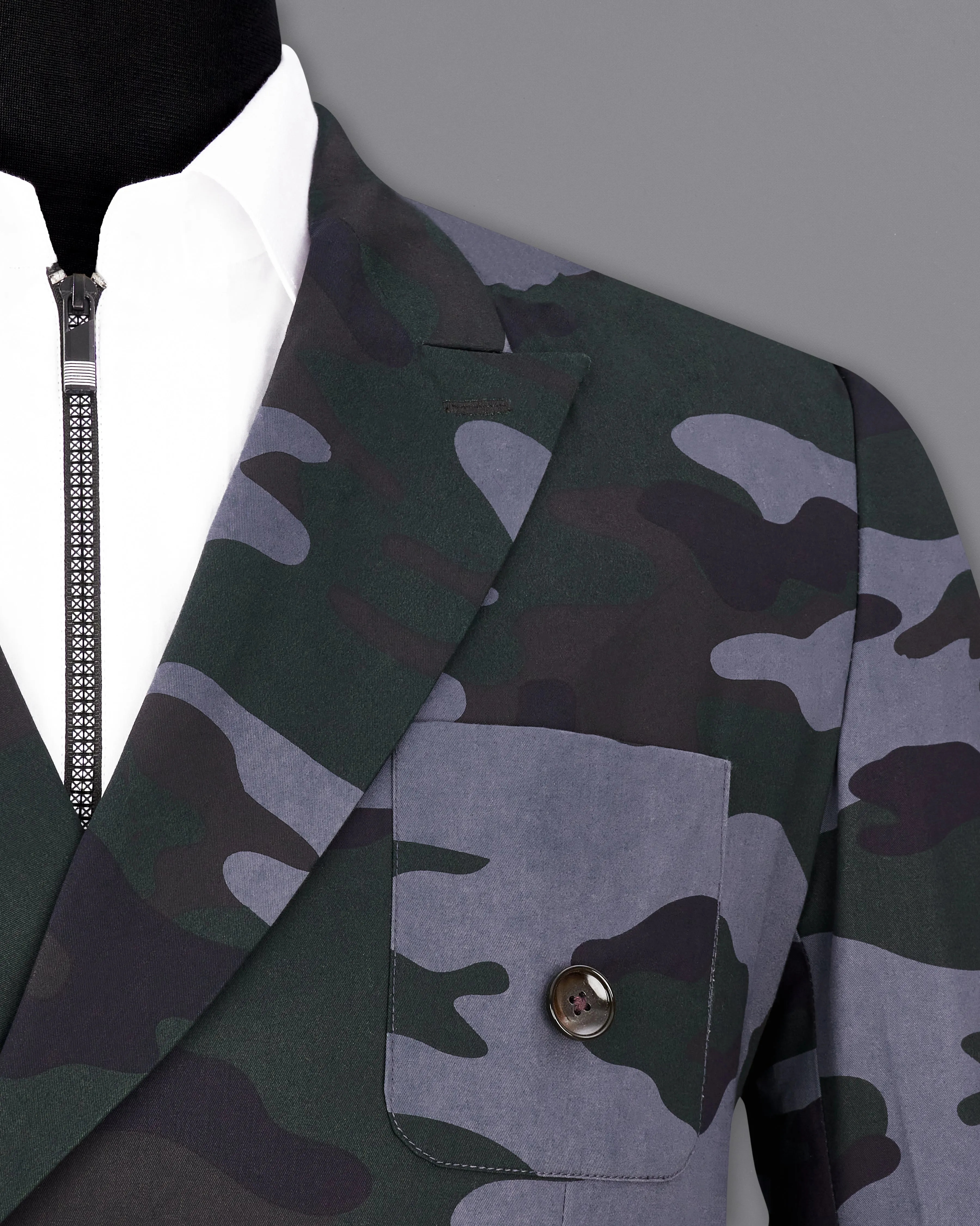 Baltic Green with Pale Gray Camouflage Premium Cotton Double Breasted Designer Sports Blazer