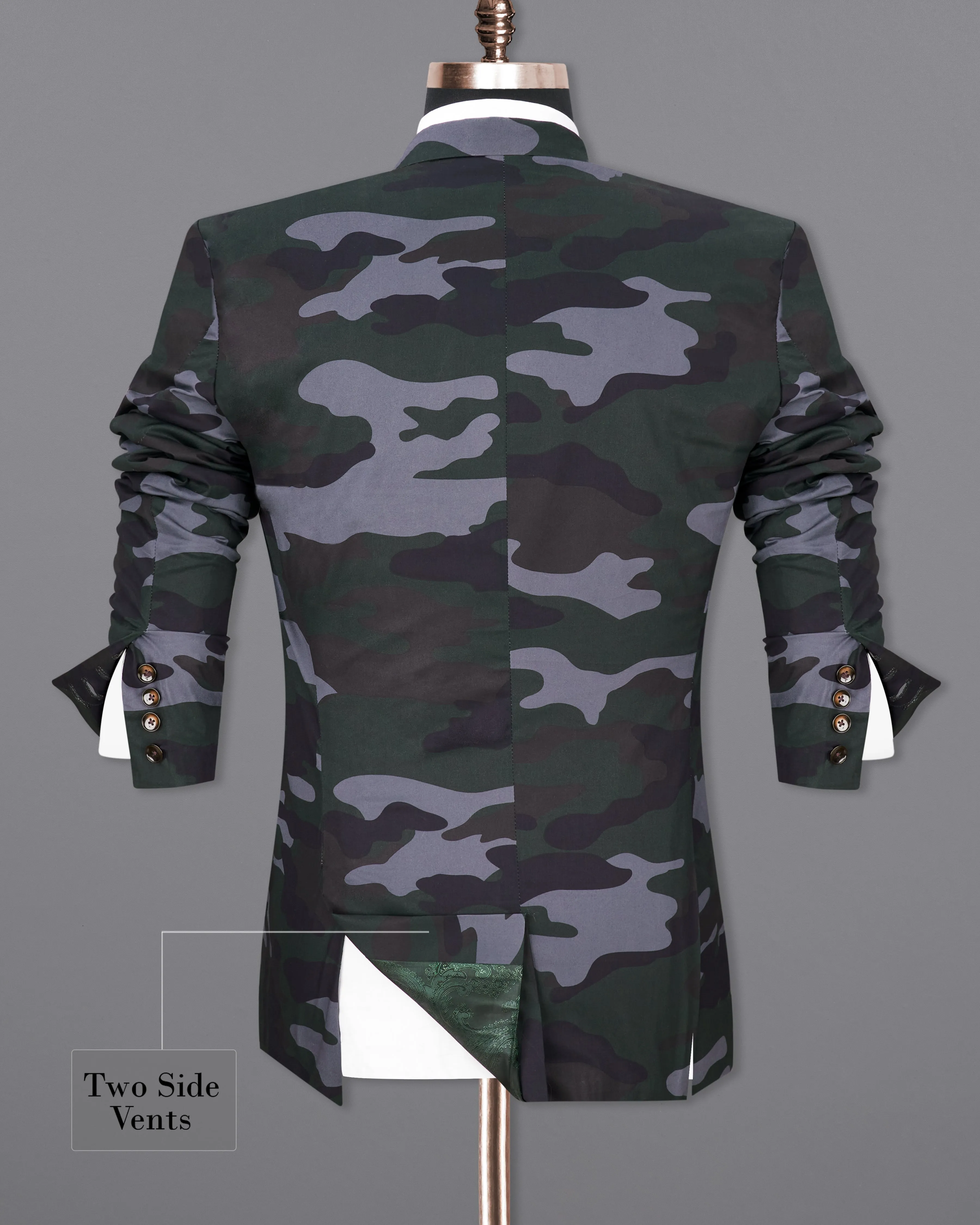 Baltic Green with Pale Gray Camouflage Premium Cotton Double Breasted Designer Sports Blazer