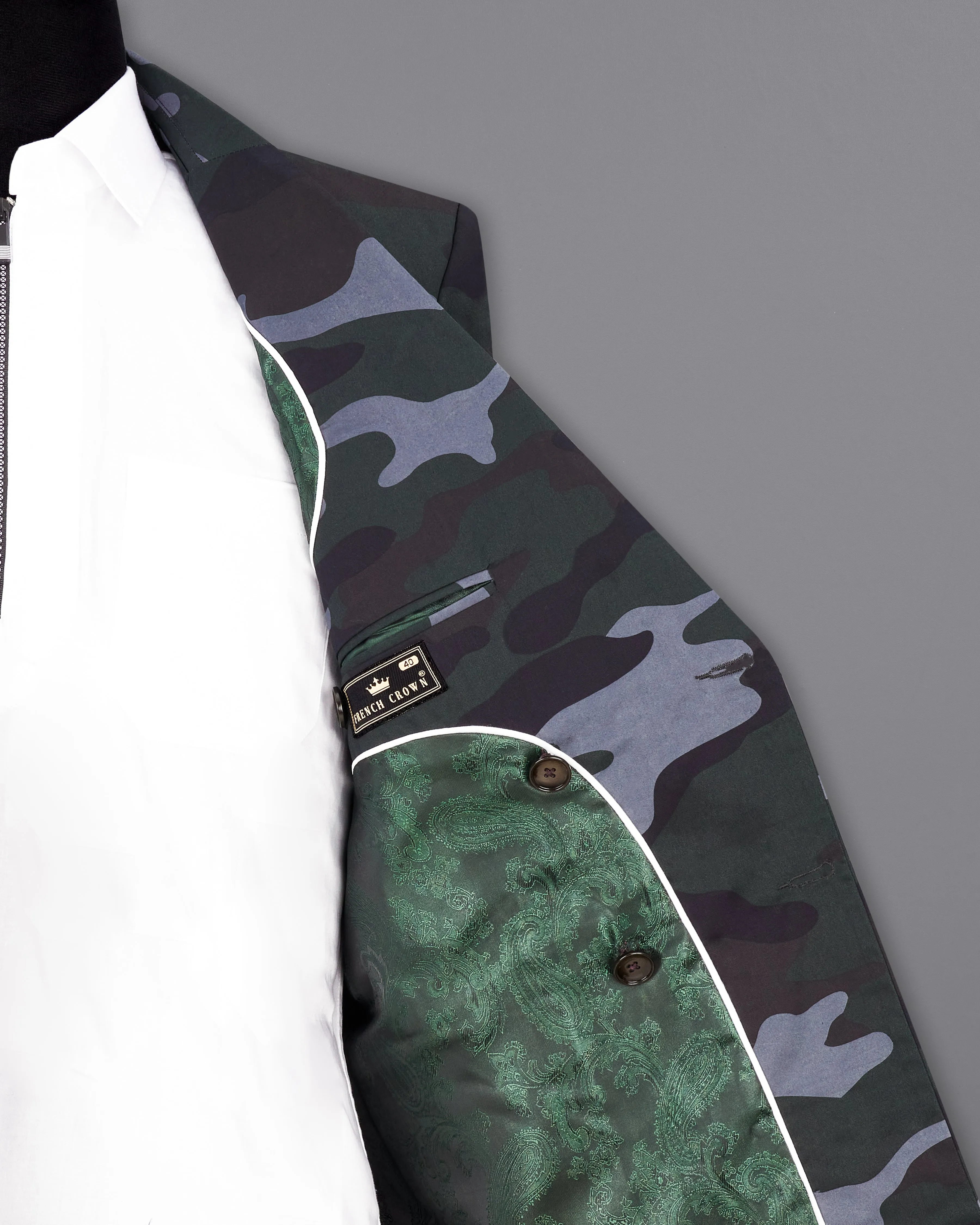 Baltic Green with Pale Gray Camouflage Premium Cotton Double Breasted Designer Sports Blazer