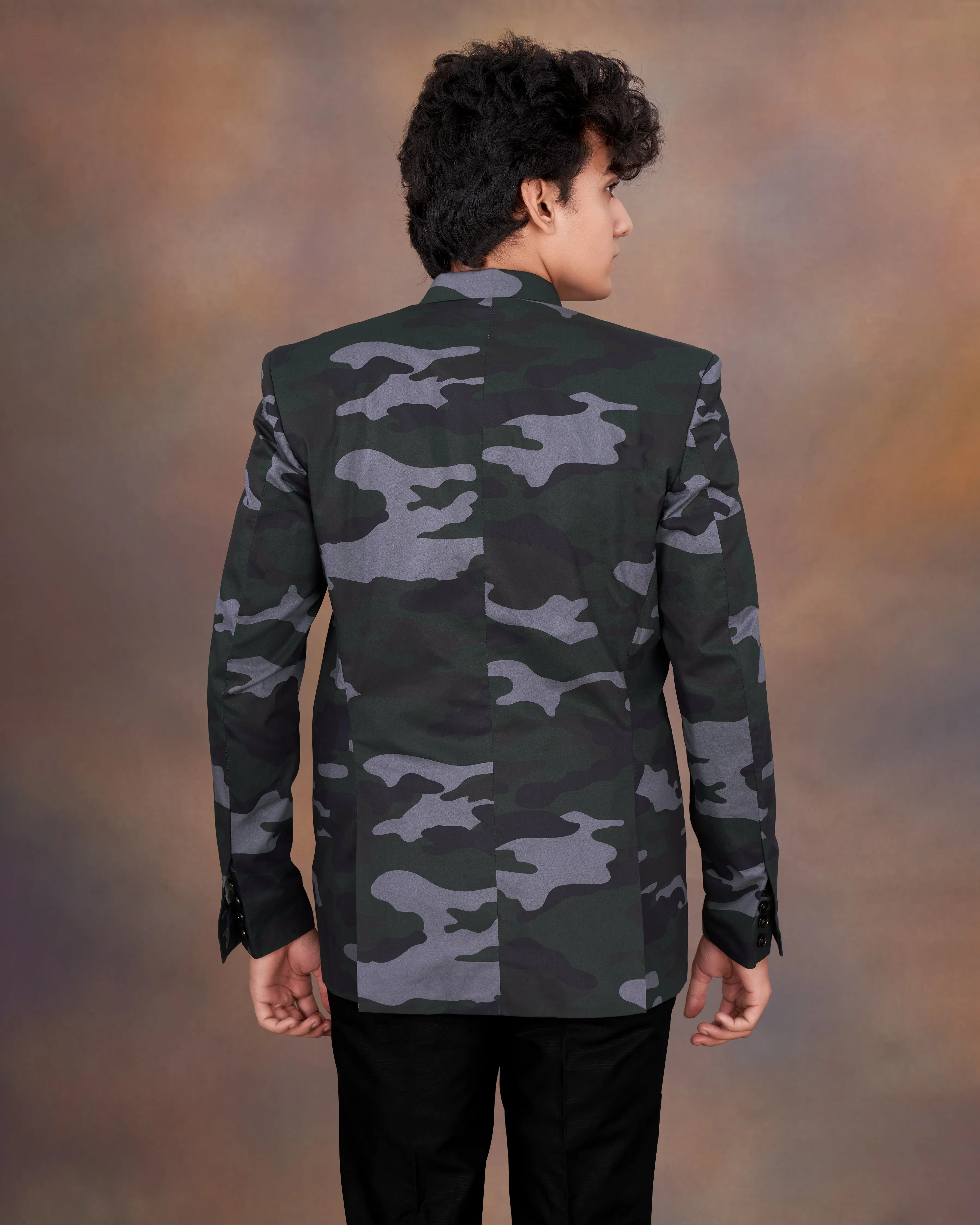 Baltic Green with Pale Gray Camouflage Premium Cotton Double Breasted Designer Sports Blazer