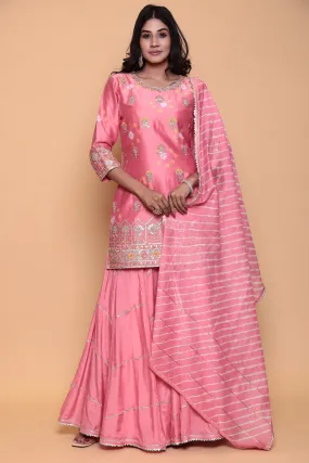 Bandhej Gota Patti Cotton Silk Suit with Gota Border.