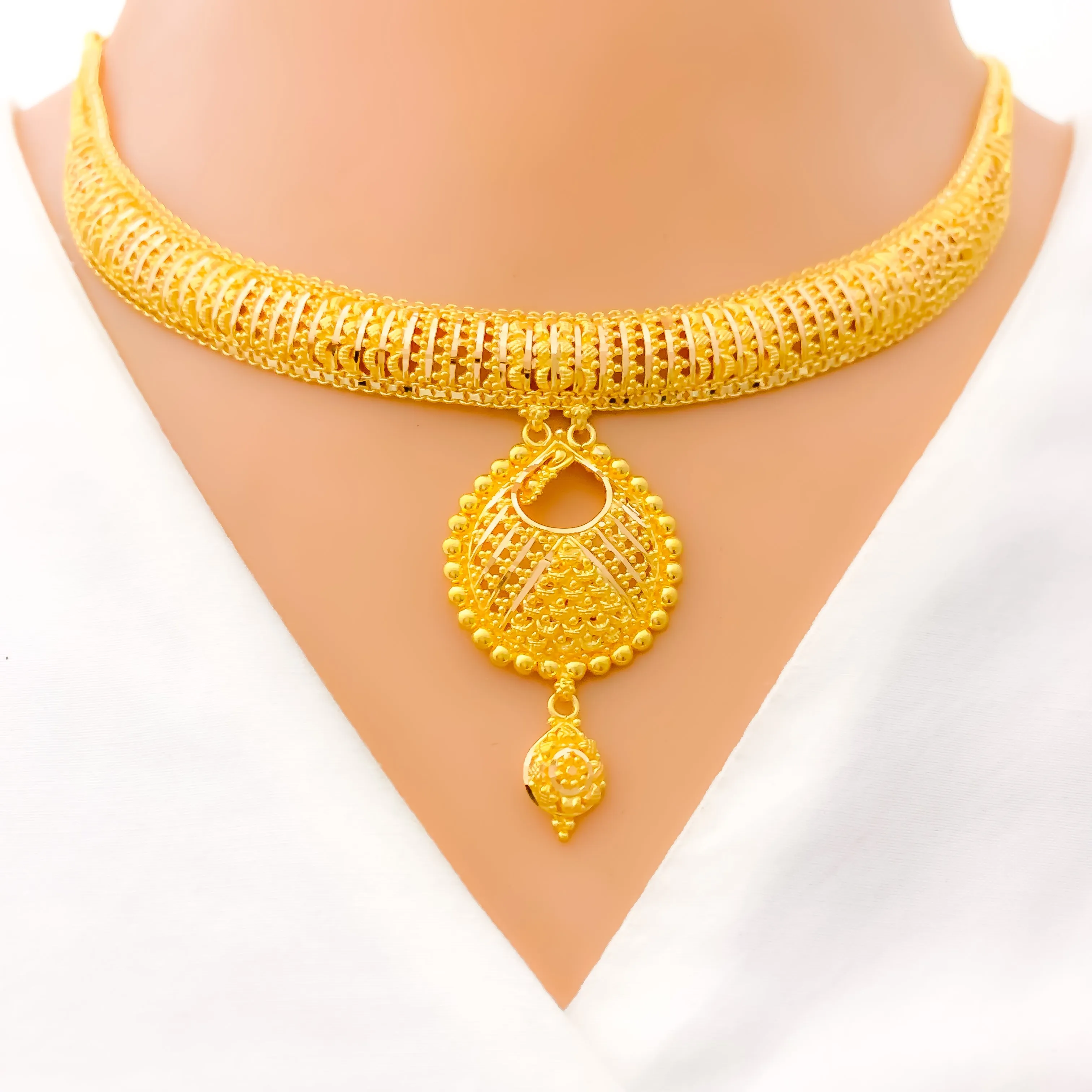 Beaded Chand 22k Gold Necklace Set