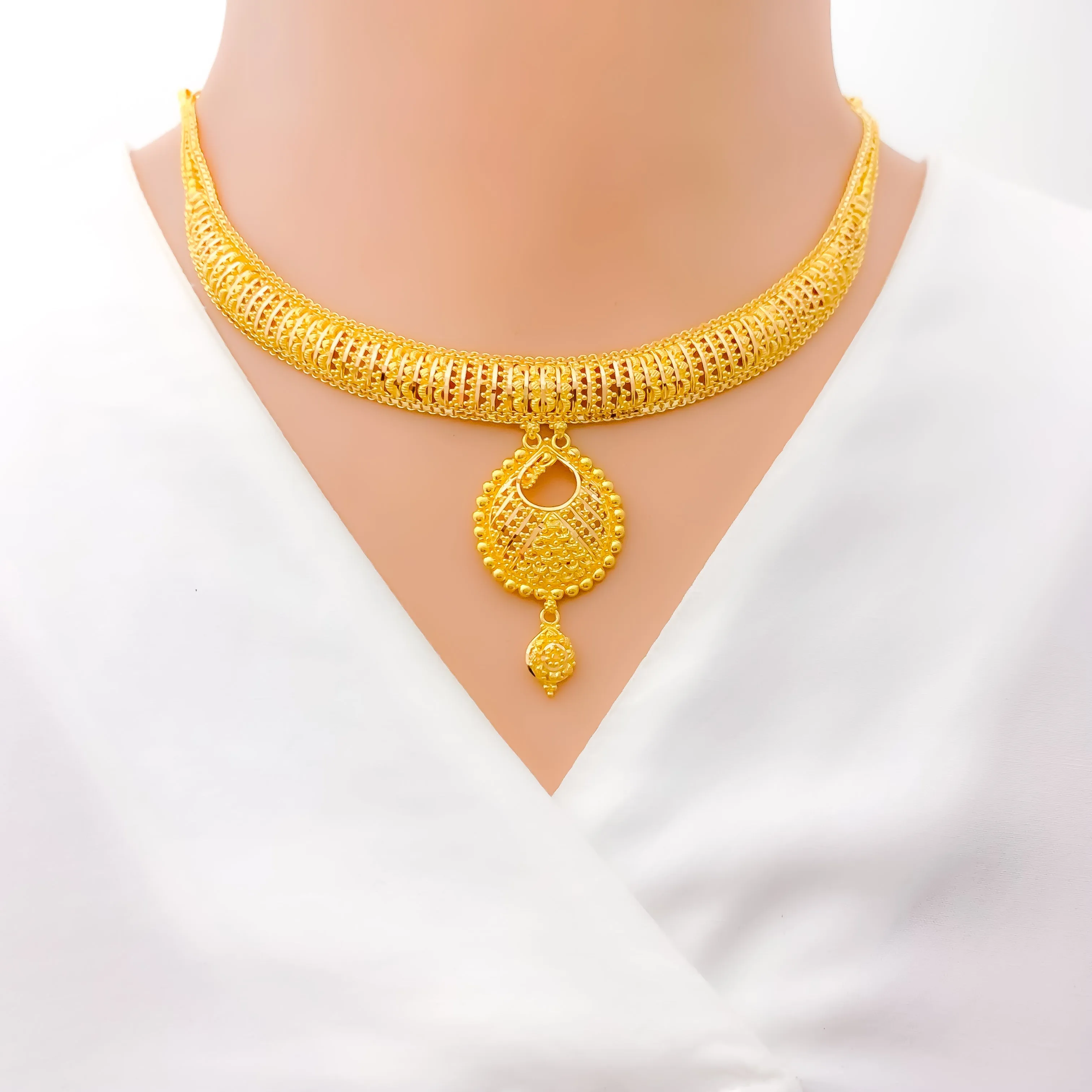 Beaded Chand 22k Gold Necklace Set