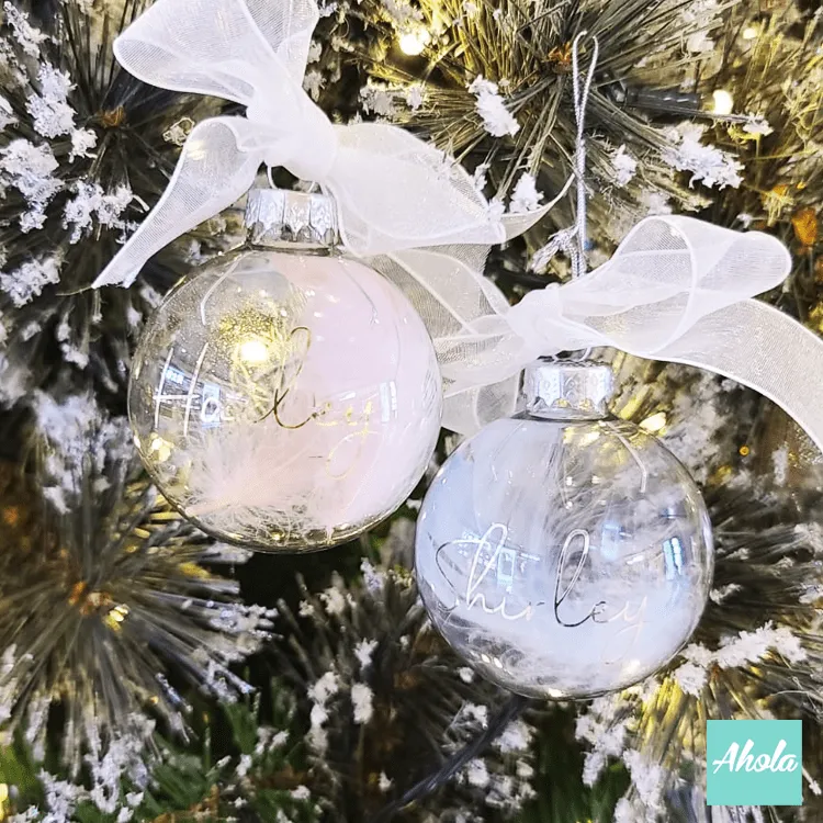 【Bell】6cm Personalized Christmas Glass Ball ornament with feathers 羽毛聖誕樹裝飾玻璃球