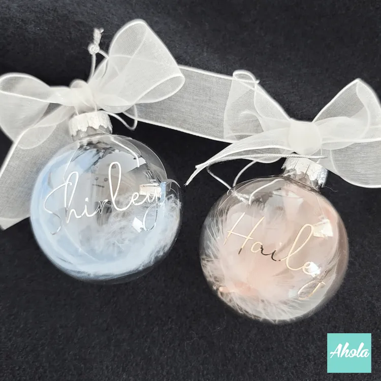 【Bell】6cm Personalized Christmas Glass Ball ornament with feathers 羽毛聖誕樹裝飾玻璃球