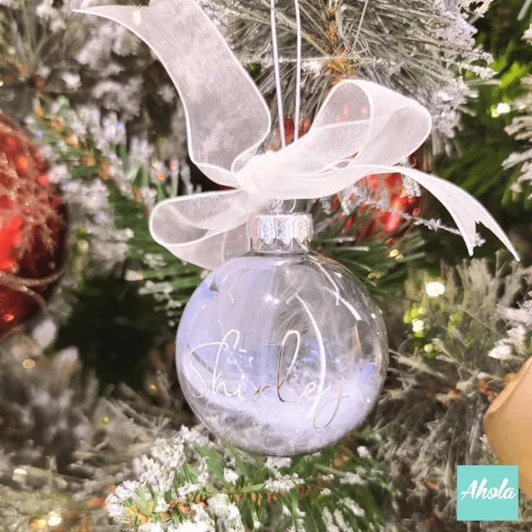 【Bell】6cm Personalized Christmas Glass Ball ornament with feathers 羽毛聖誕樹裝飾玻璃球