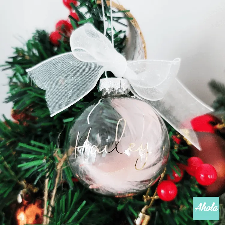 【Bell】6cm Personalized Christmas Glass Ball ornament with feathers 羽毛聖誕樹裝飾玻璃球