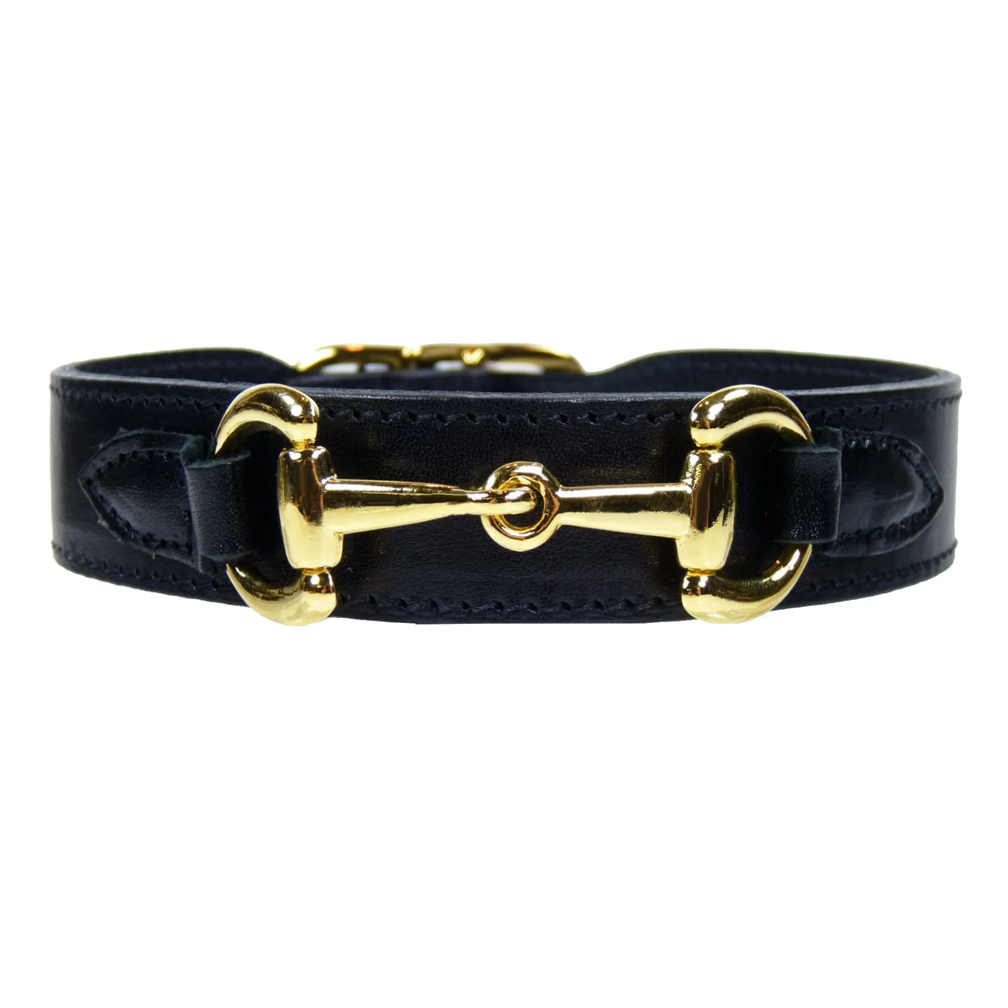 Belmont Dog Collar in Jet Black & Gold