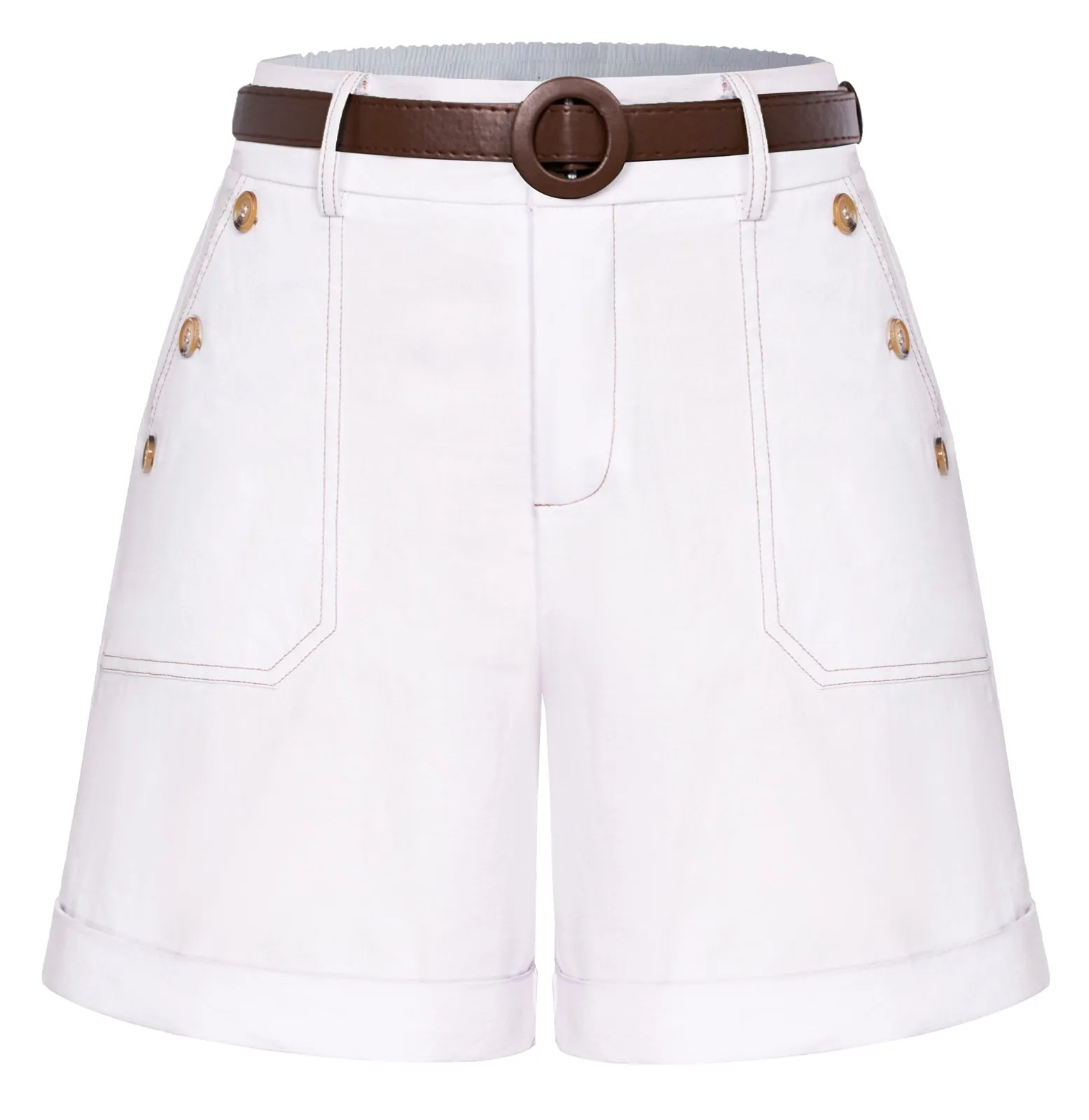 Bermuda Shorts Linen High Waisted Shorts Casual Cotton Shorts with Belts