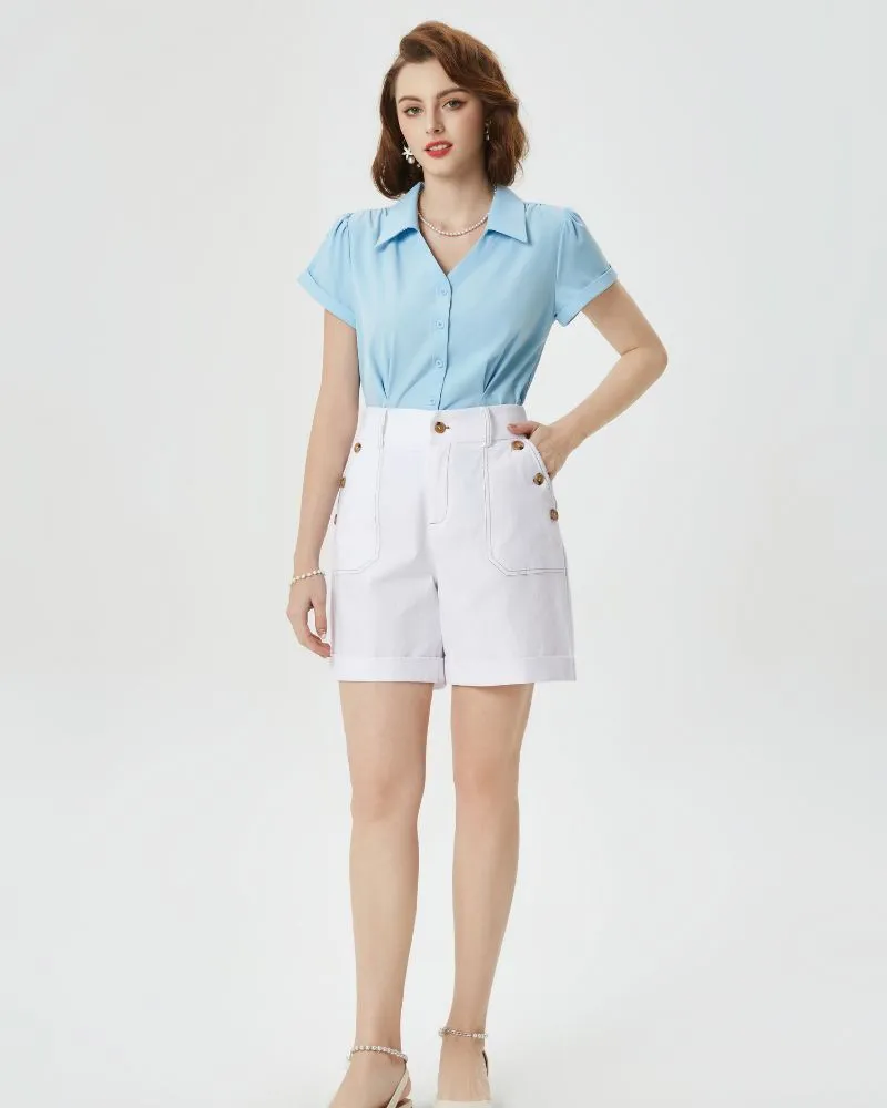 Bermuda Shorts Linen High Waisted Shorts Casual Cotton Shorts with Belts