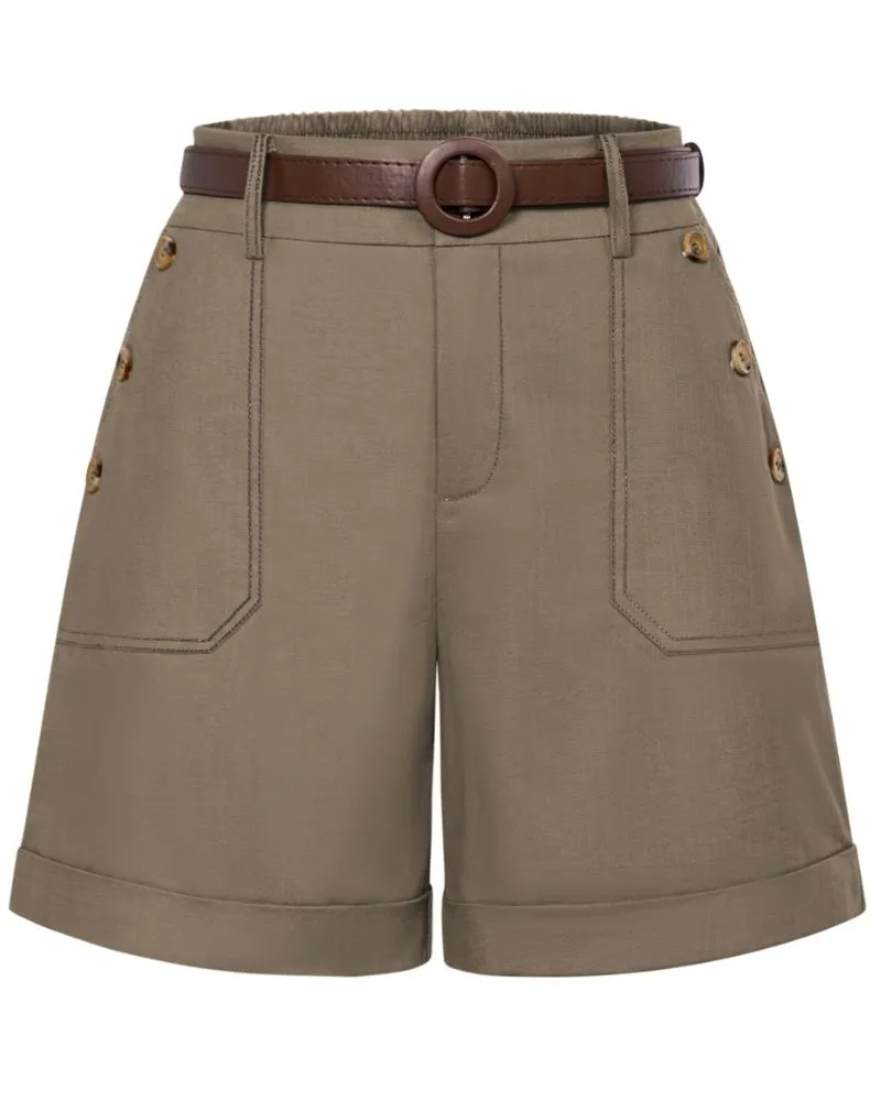 Bermuda Shorts Linen High Waisted Shorts Casual Cotton Shorts with Belts