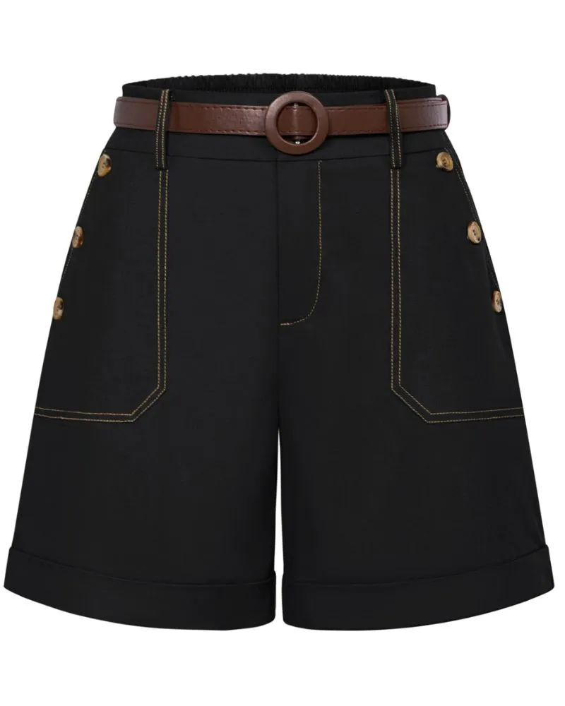 Bermuda Shorts Linen High Waisted Shorts Casual Cotton Shorts with Belts