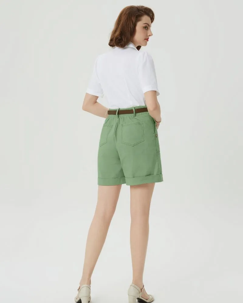 Bermuda Shorts Linen High Waisted Shorts Casual Cotton Shorts with Belts