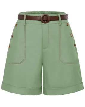 Bermuda Shorts Linen High Waisted Shorts Casual Cotton Shorts with Belts