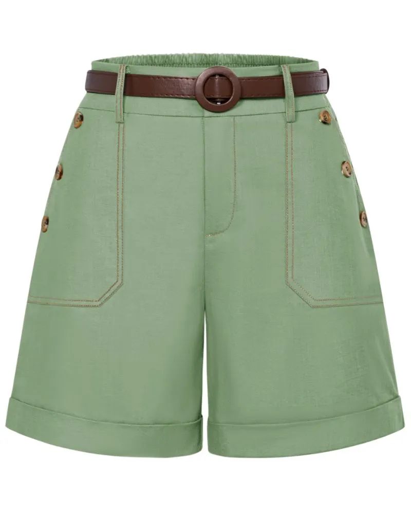 Bermuda Shorts Linen High Waisted Shorts Casual Cotton Shorts with Belts