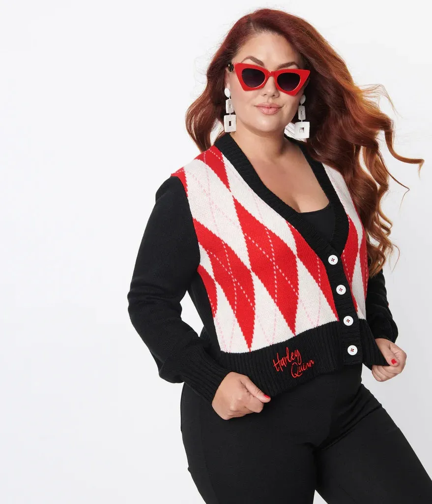 Black and Red Argyle XOXO Harley Quinn Cardigan