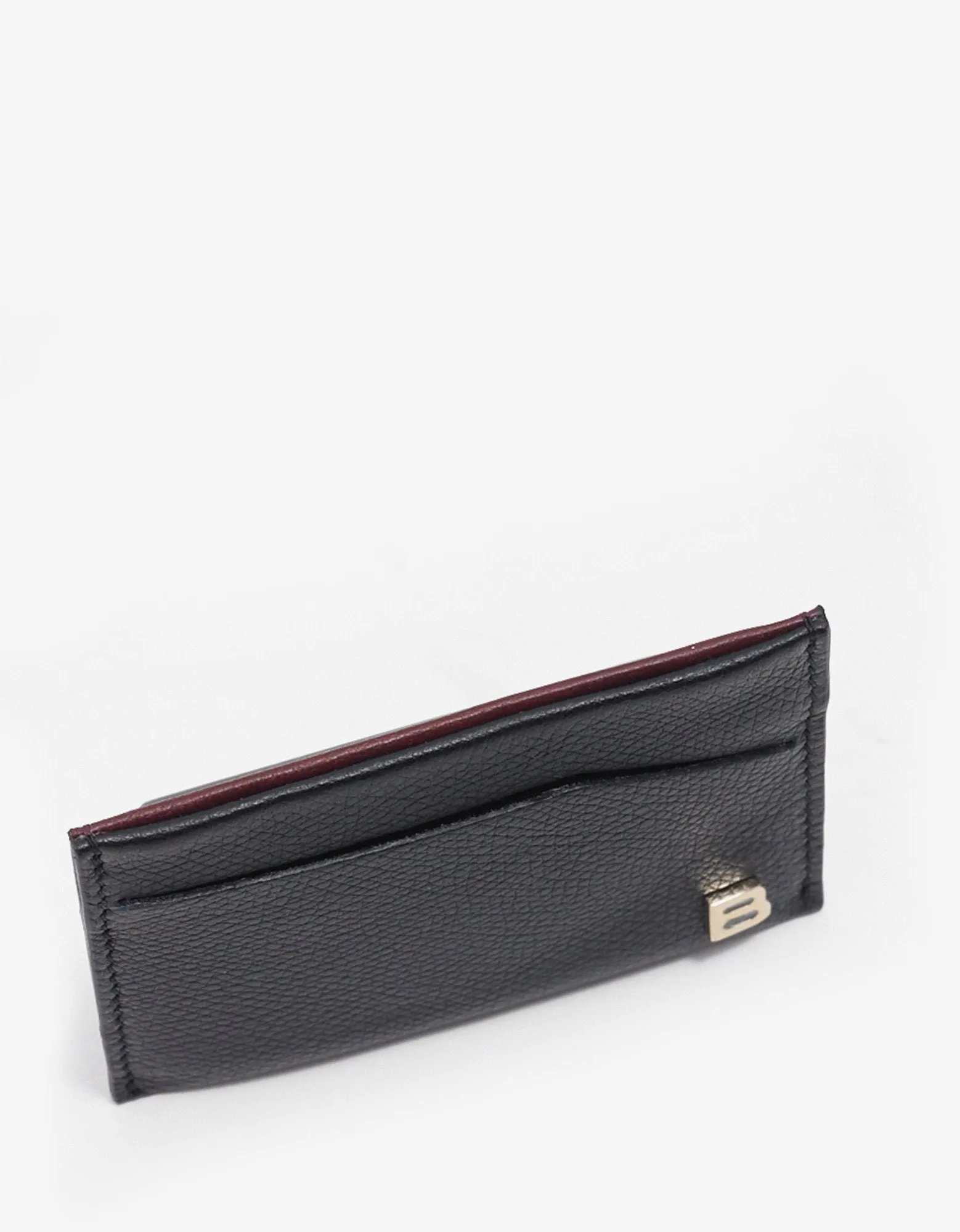 Black 'B' Badge Grain Leather Card Holder