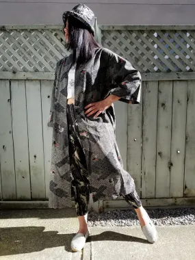 Black Bunny Waves Long Monk Kimono