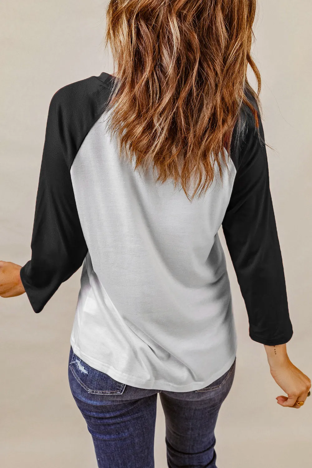 Black Christmas Letter Print Color Block Top