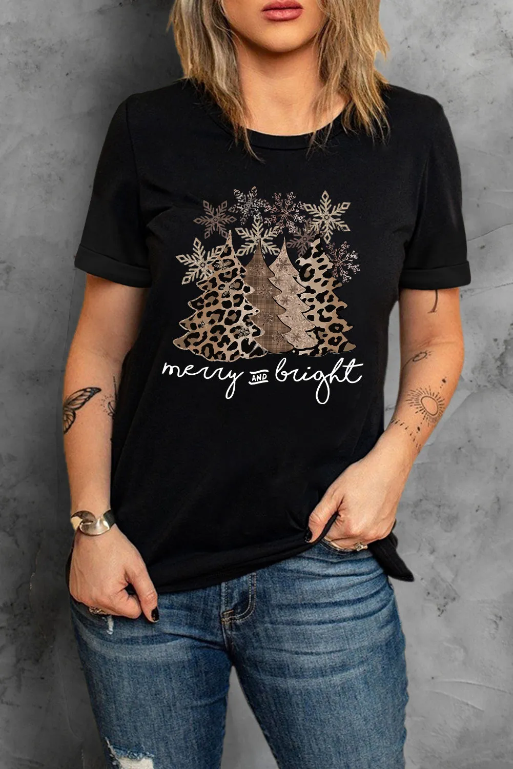 Black Christmas Tree Graphic Print Top