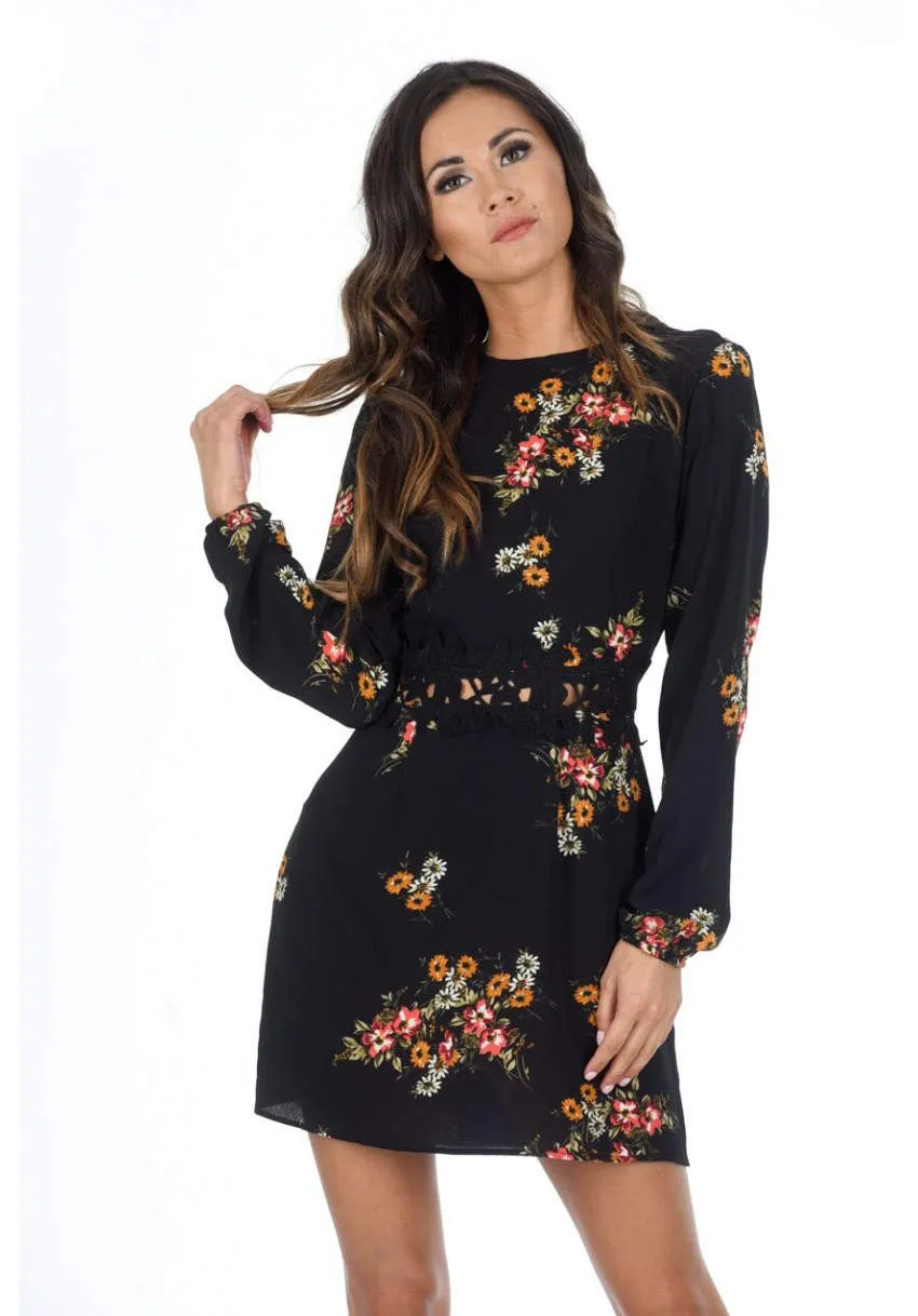 Black Floral Skater Dress