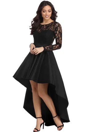 Black High Low Long Sleeves Prom Dress