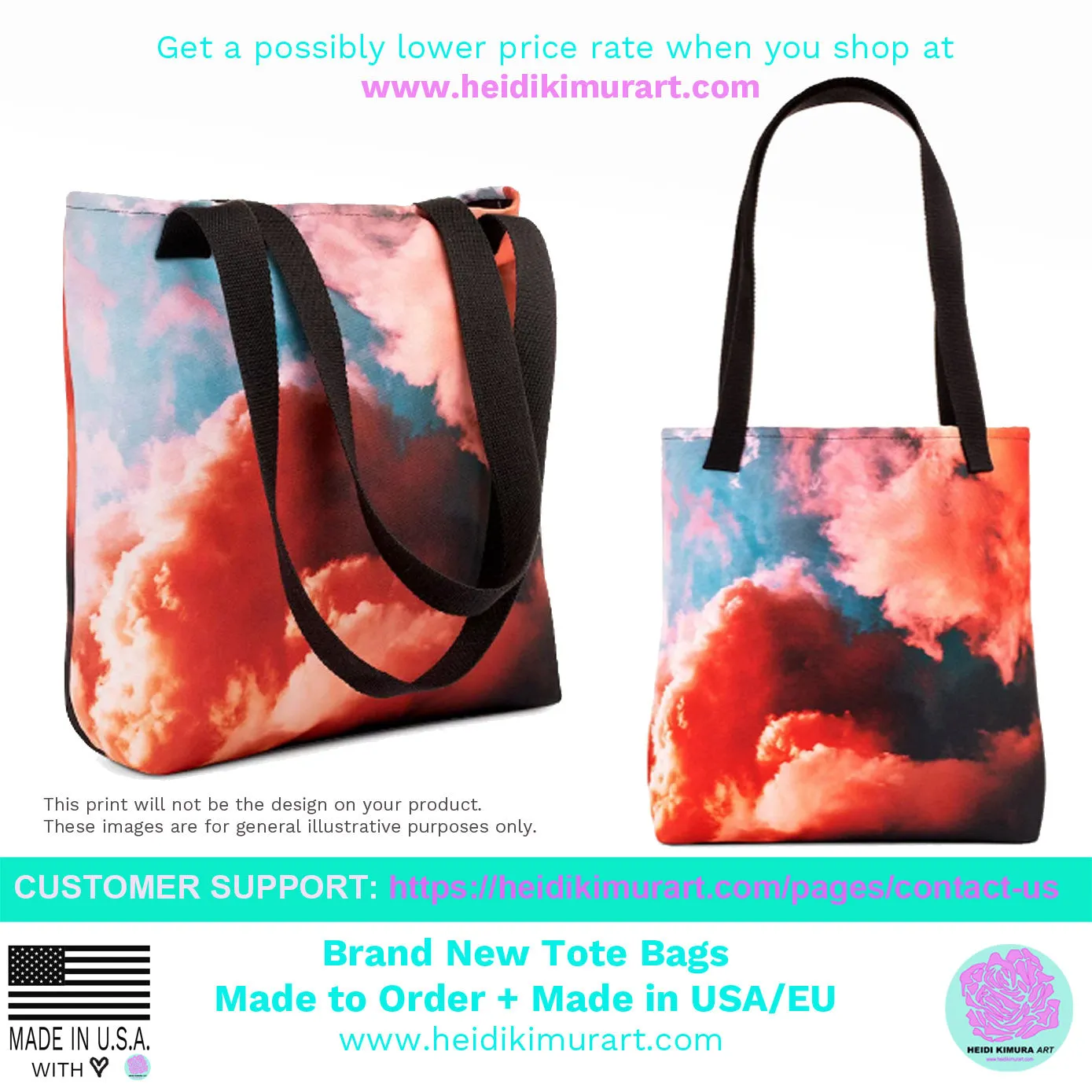 Black Rainbow Tote Bag, Bright Colorful Stripe Premium 15"x15" Square Tote Bag- Made in USA/EU