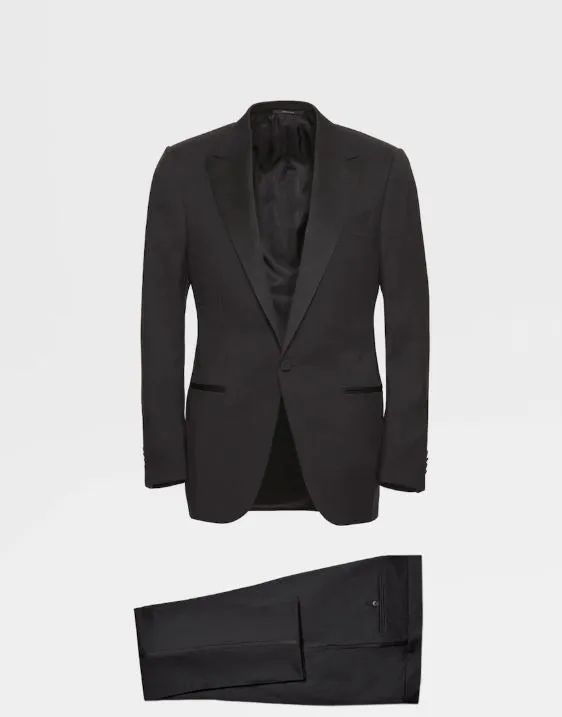 Black Solid Wool Peak Lapel Tuxedo